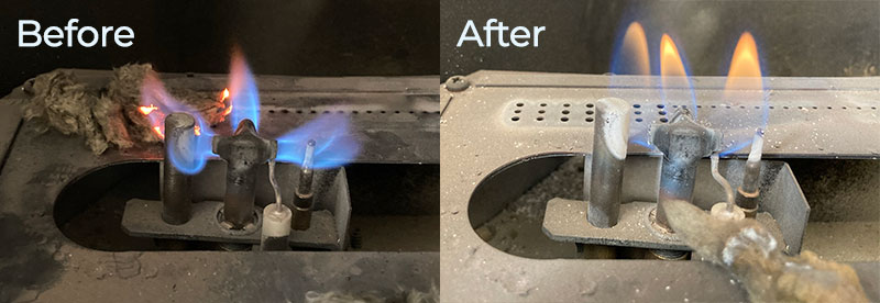 Fireplace before and after a Home Pros restoration